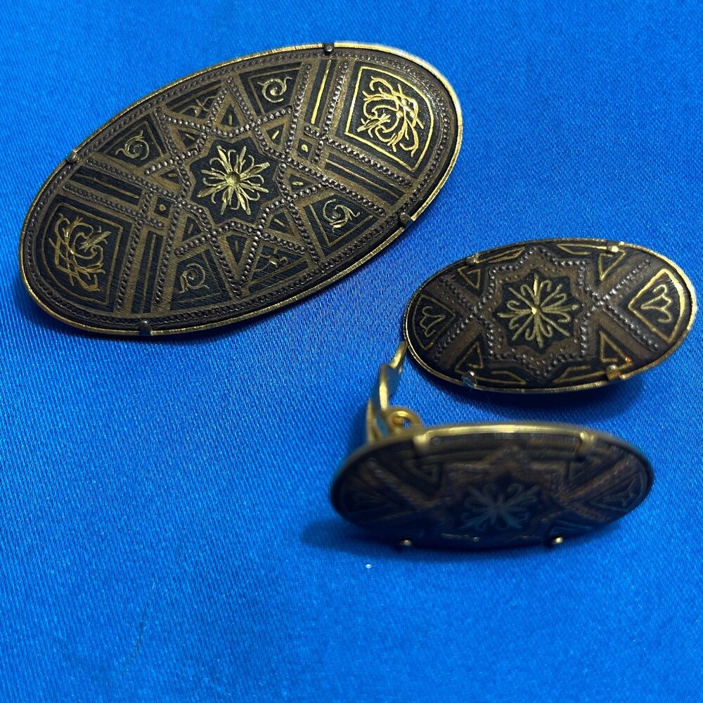 Damascene Brooch and Earring Set